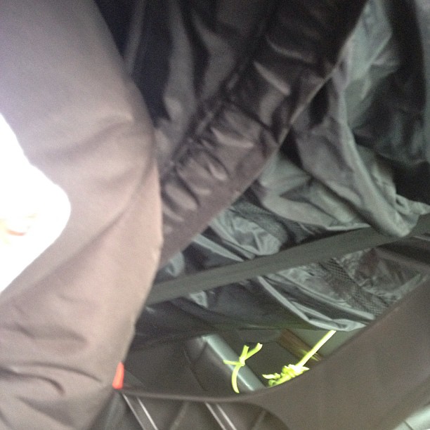 I shared the car with a really big tent today!
